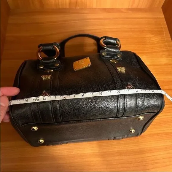 MCM Black Leather Satchel with Gold Details - Picture 10 of 12